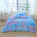 Faux Fur Plush Tie-Dyed Blue Comforter Set King - Ultra Soft Cozy
