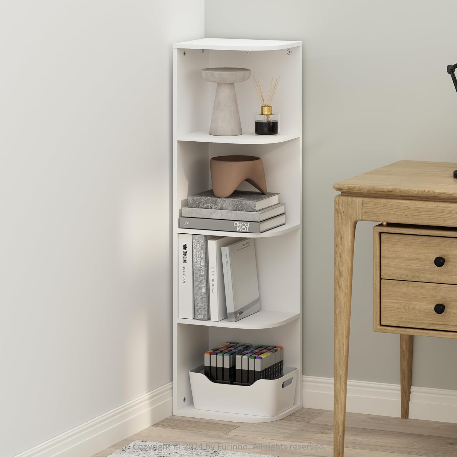 Furinno Reed 4-Tier Corner Storage Display Shelf for Home Use