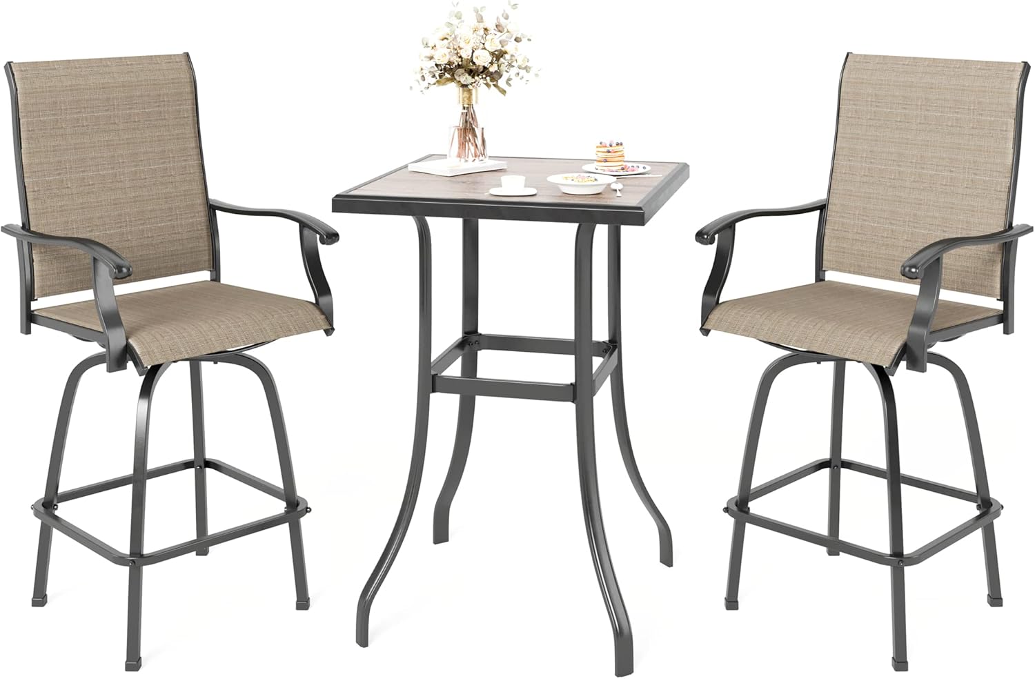 MFSTUDIO 3 Piece Outdoor Swivel Bar Set for Stylish Patios