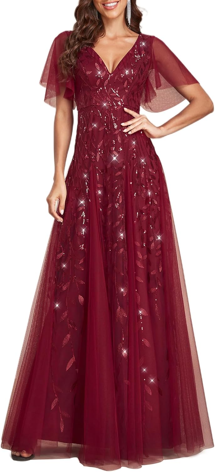 Ever-Pretty Sequin Sparkly V-Neck A-Line Evening Dress 00734