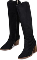 Knee High Suede Boots Pointed Toe Chunky Heel - Comfortable Fall Style