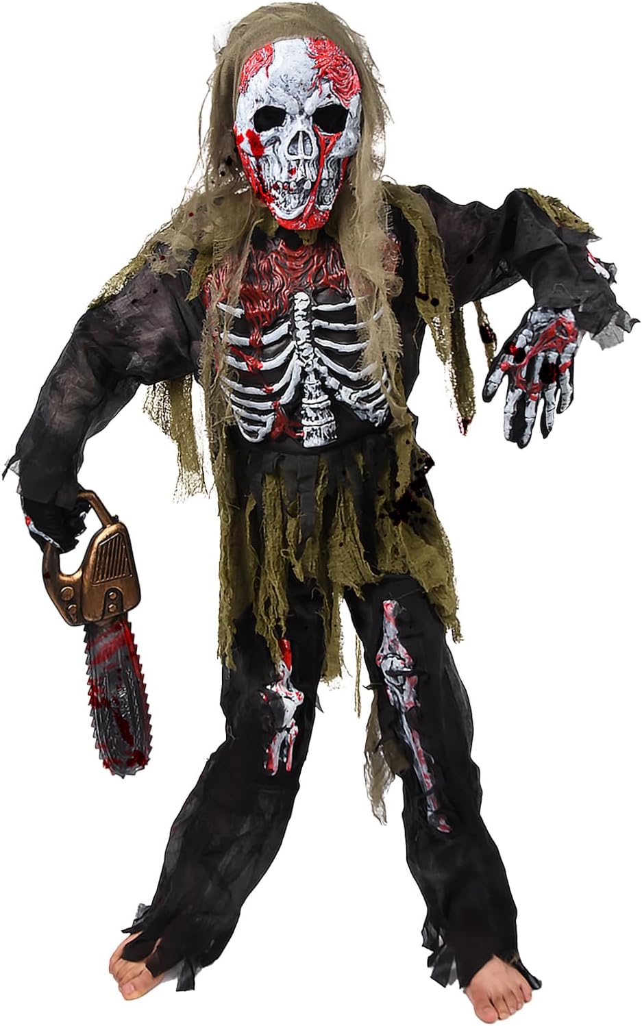 Kids Zombie Costume Set with Chainsaw for Scary Halloween Fun