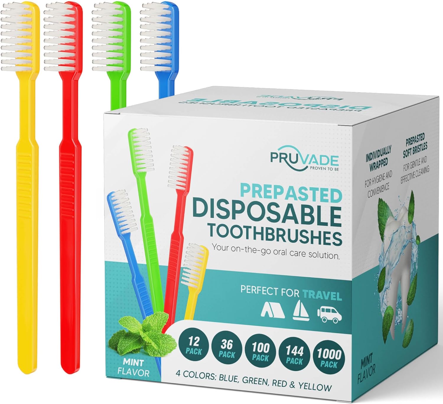 Pruvade Disposable Toothbrushes with Built-in Toothpaste