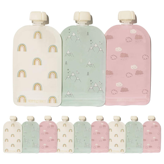 Hippypotamus 12-Pack Reusable Baby Food Pouches - BPA-Free, Dishwasher & Freezer Safe - Refillable Squeeze for Mess-Free Feeding
