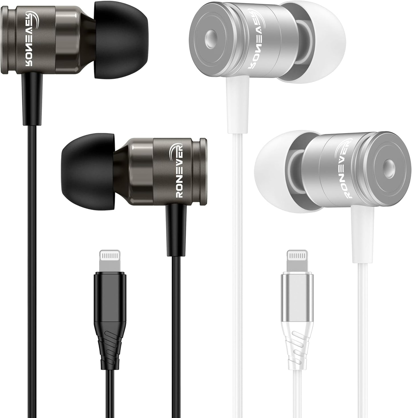 RONEVER MFi Certified 2 Pack iPhone Earbuds for Premium Sound