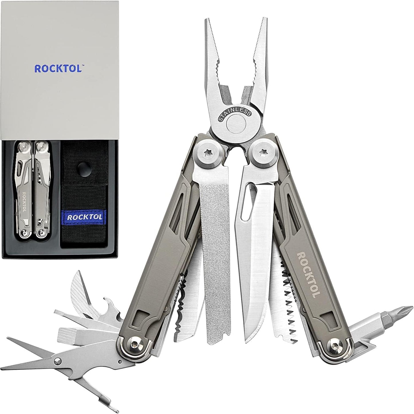 ROCKTOL 19-in-1 Multitool Pliers for Outdoor Survival and Camping