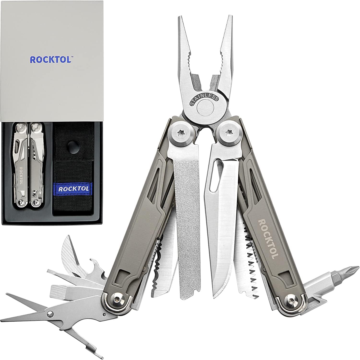 ROCKTOL 19-in-1 Multitool Pliers for Outdoor Survival and Camping