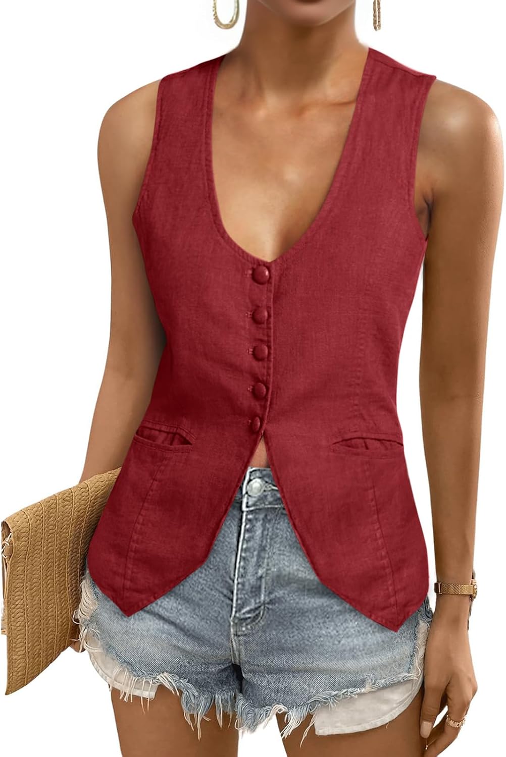Tankaneo Womens Scoop Neck Blazer Vest for Summer Style