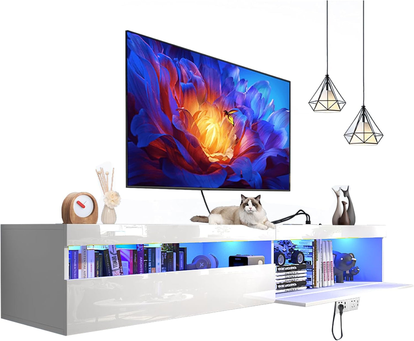 Modern Floating TV Stand with LED Lights & Storage by Vmobili