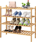 4-Tier Bamboo Shoe Rack for Entryway - Stackable Foldable Organizer