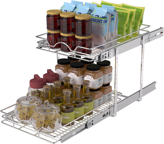 2 Tier Pull Out Cabinet Organizer for Kitchen and Bathroom Use