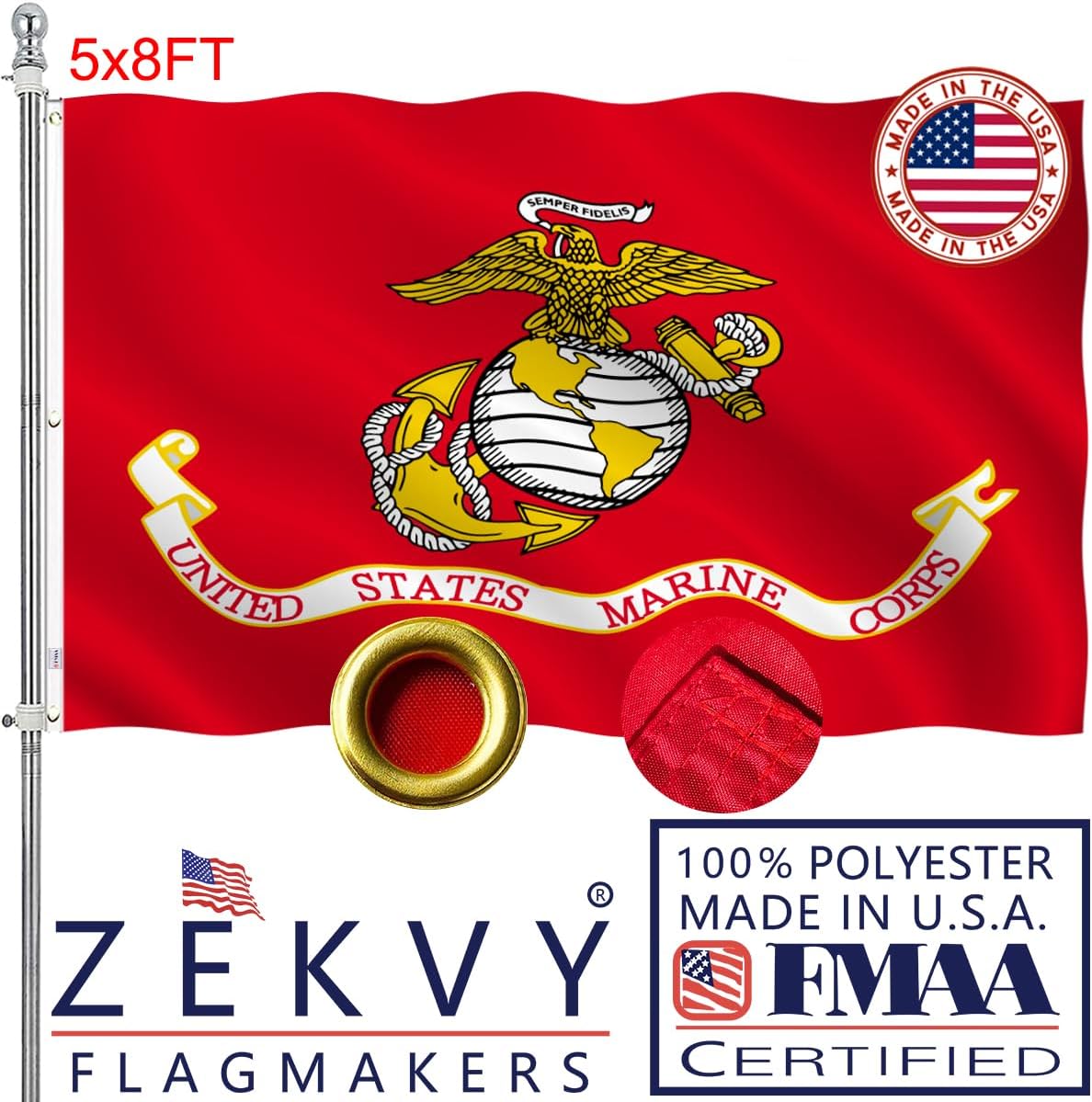 US Marine Corps USMC Flag 5x8 Outdoor Heavy Duty Made in USA