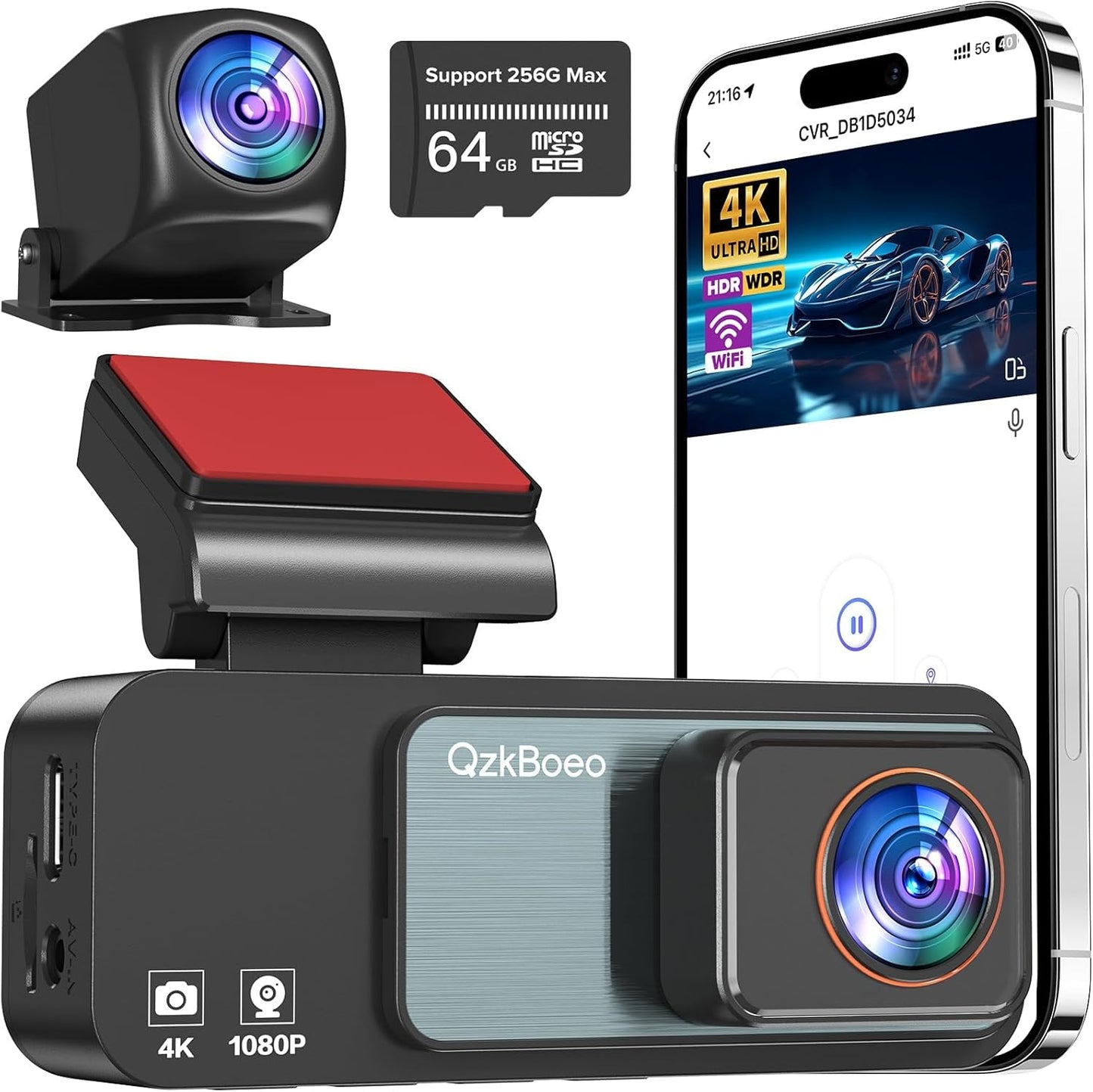 4K Dash Camera for Cars with Front and Rear Recording Features