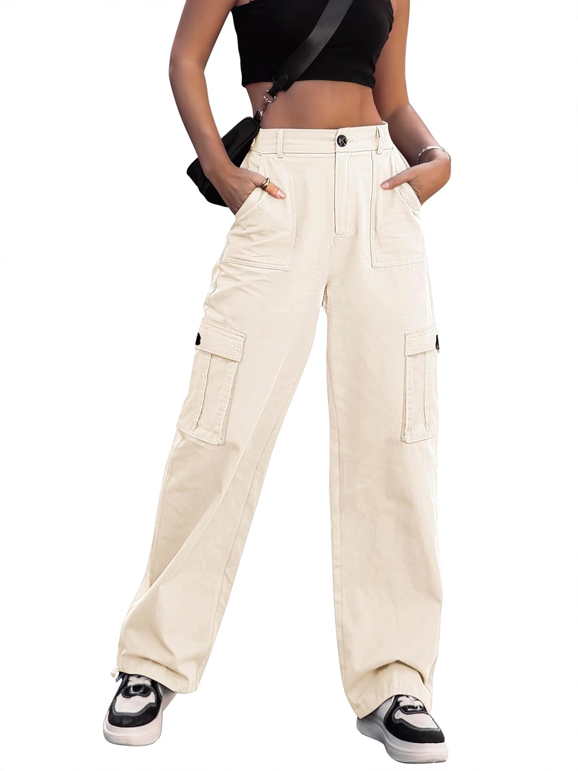 High Waisted Cargo Pants for Women - Stylish Wide Leg Design