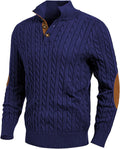 Men's Cable Knit Pullover Sweater Stand Collar Button Neck