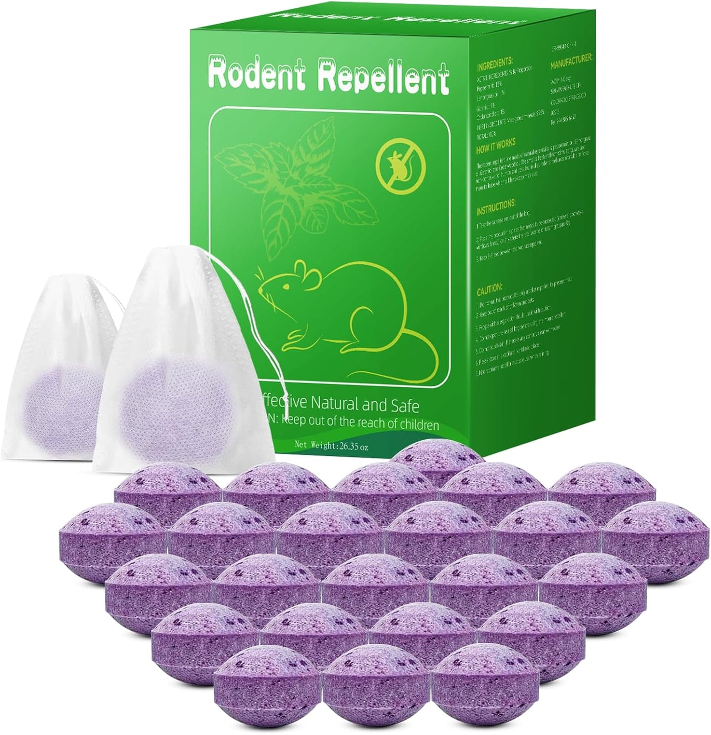 24 Pack Peppermint Mouse Repellent Balls - Rodent Defense!