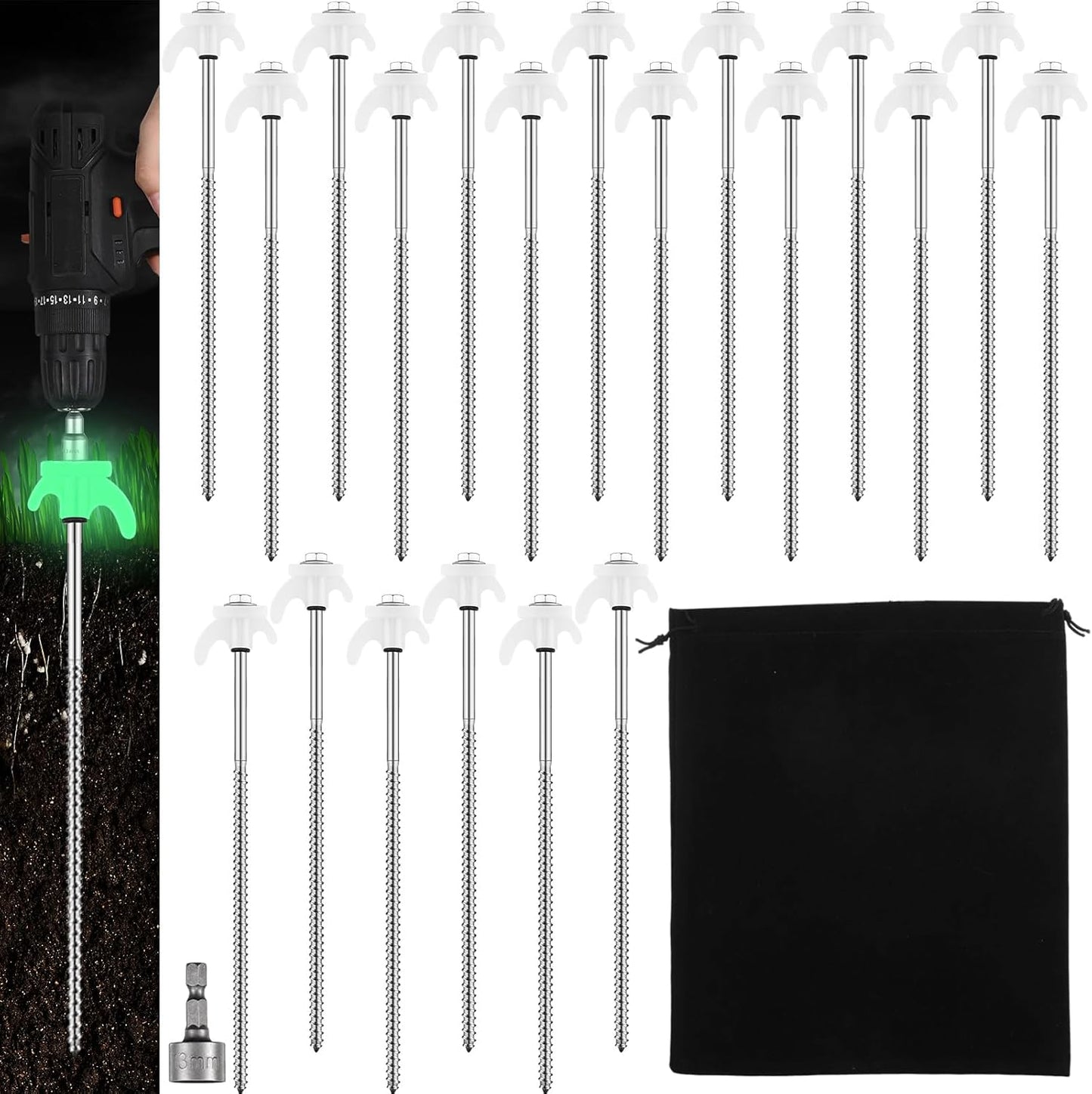 Heavy Duty 12 Inch Screw in Tent Stakes for Camping Travel