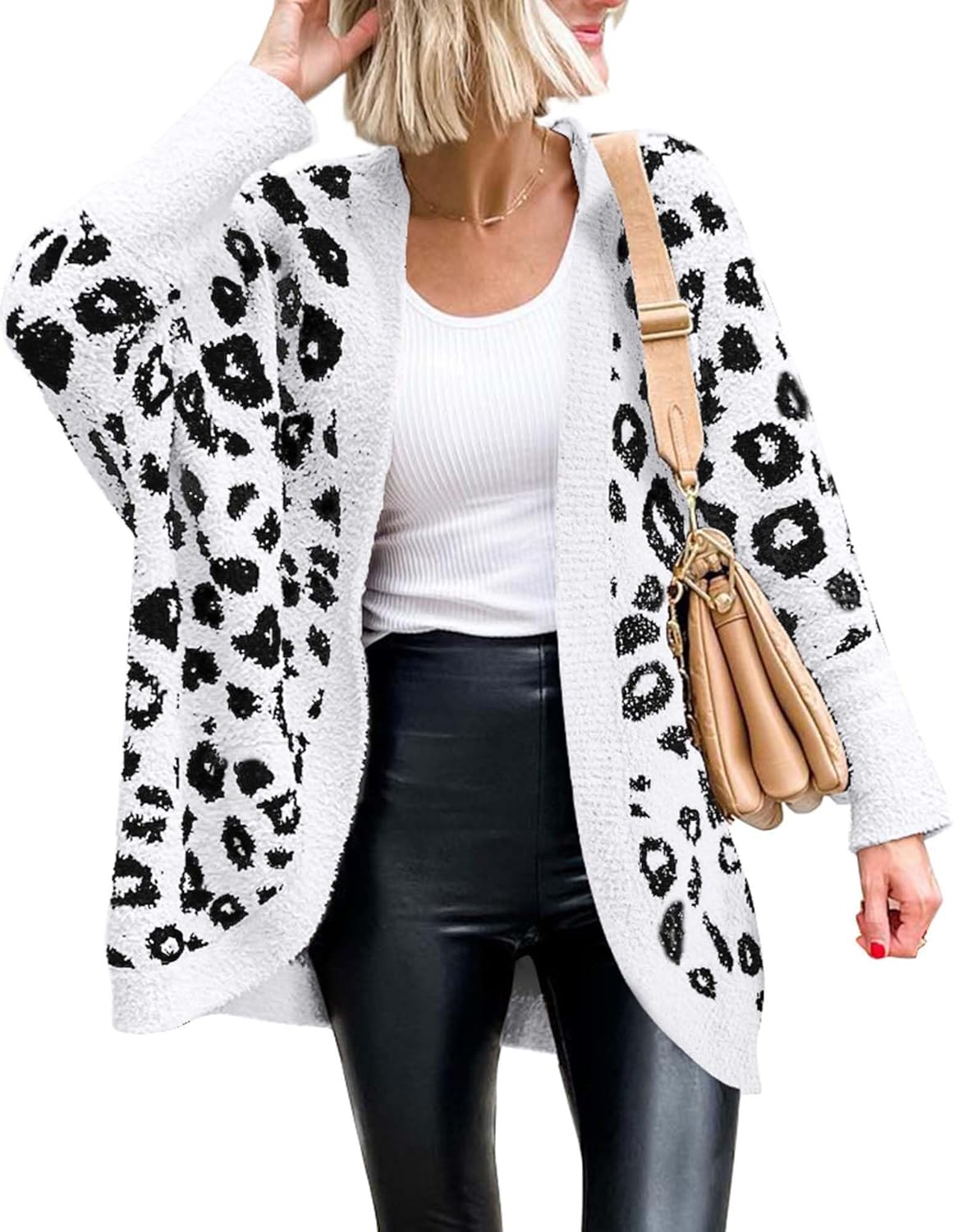BTFBM Leopard Cardigan for Women: Cozy Open Front Sweater