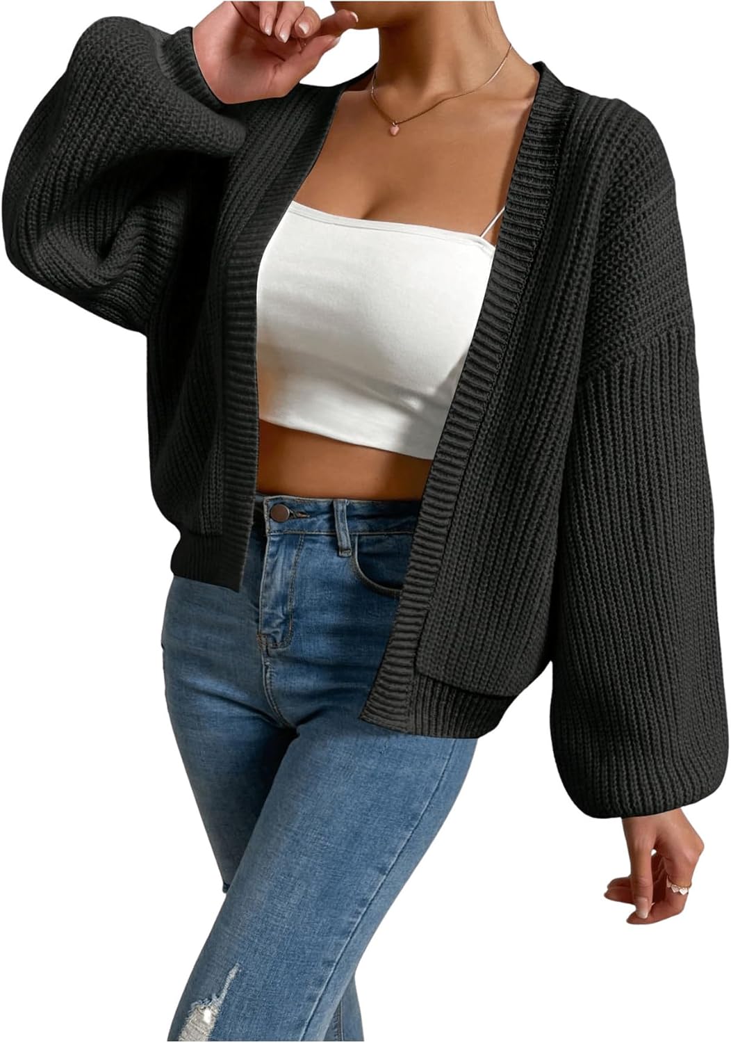 Color Block Open Front Long Sleeve Ribbed Knit Cardigan Sweater