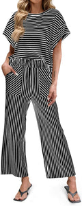 Tankaneo Womens Striped 2 Piece Set - Short Sleeve Lounge Set