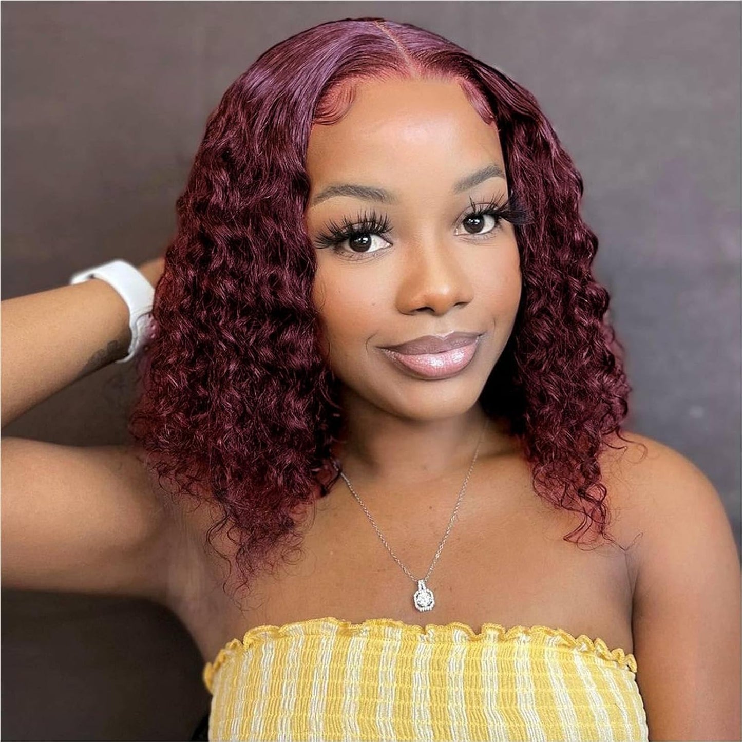 99j Burgundy Curly Wig Human Hair Deep Wave 12 Inch Bob Wig