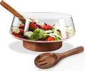 Glass Salad Bowl Set with Wood Base Servers - Extra Large Elegant Bowl