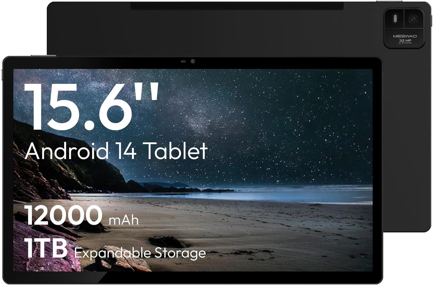 MESWAO 15.6 Inch Pro Android 14 Large Tablet with FHD Display
