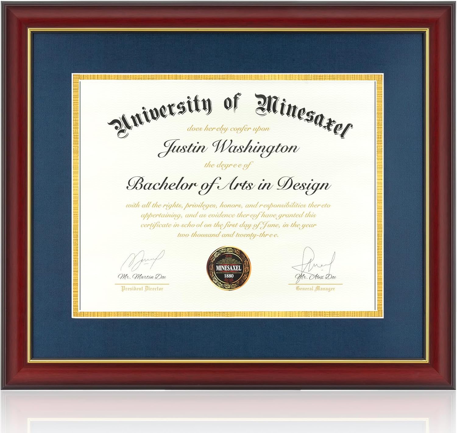 Diploma Frame 14x17 with Blue Mat for Document or Picture