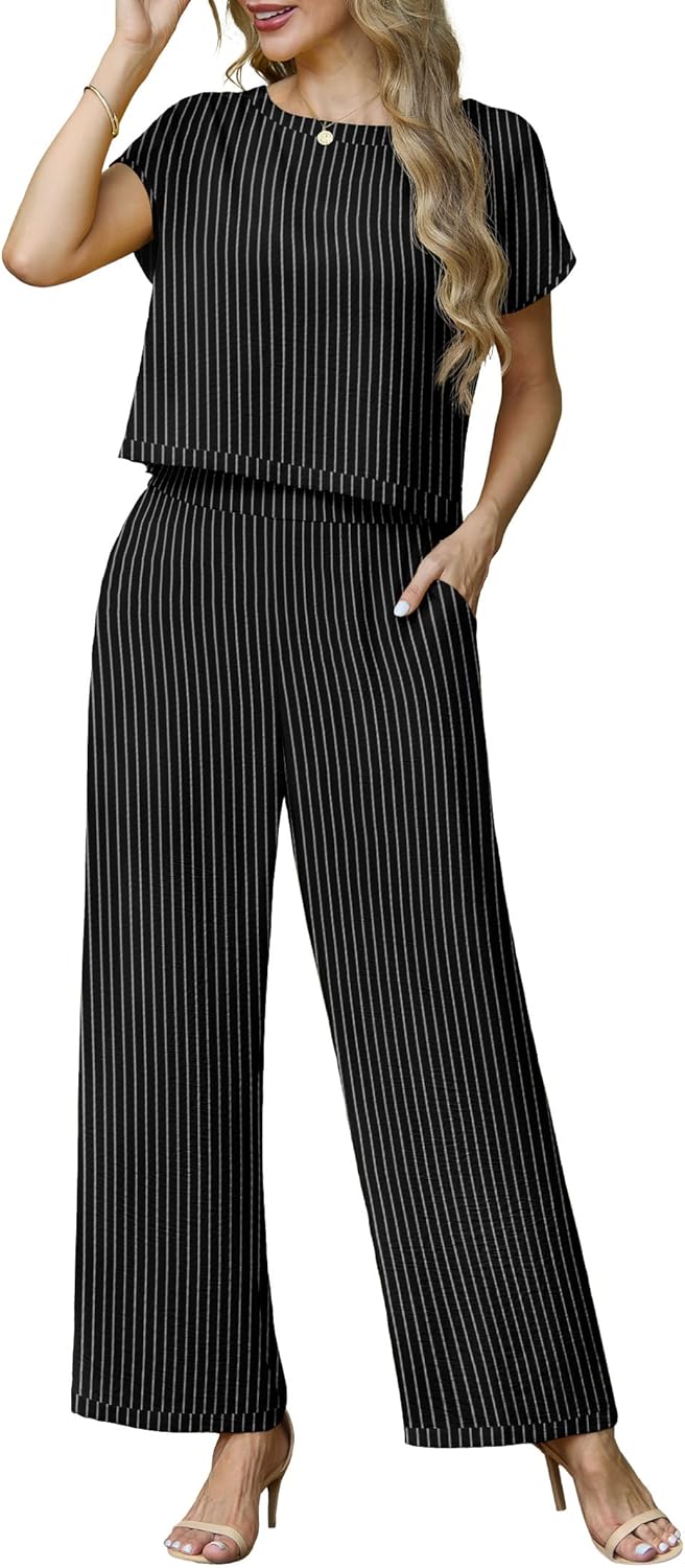 Lepunuo 2 Piece Sets for Women Summer Cap Sleeve Crop Top