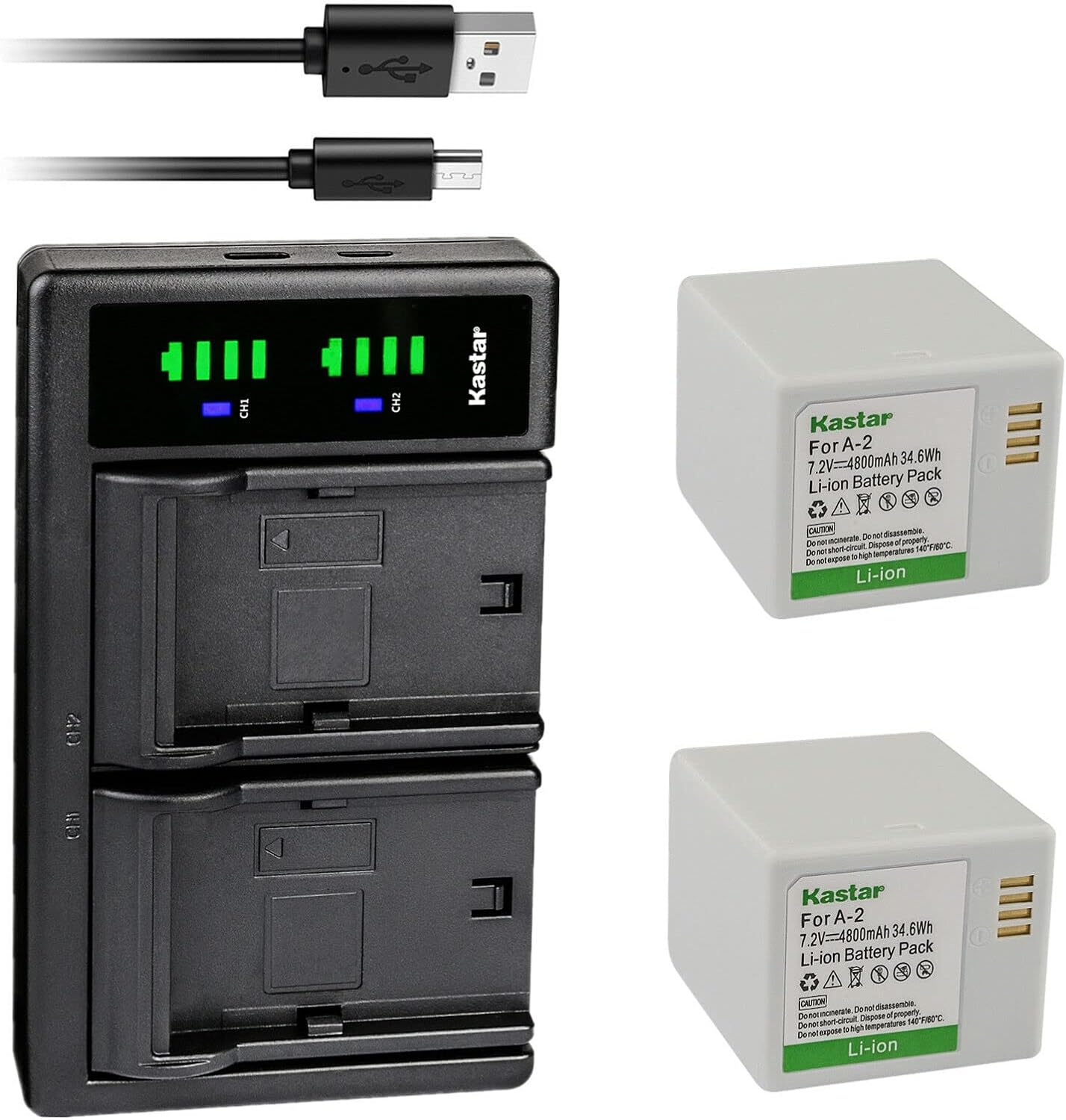 Kastar 2-Pack Battery and USB Charger for Arlo Security Cameras