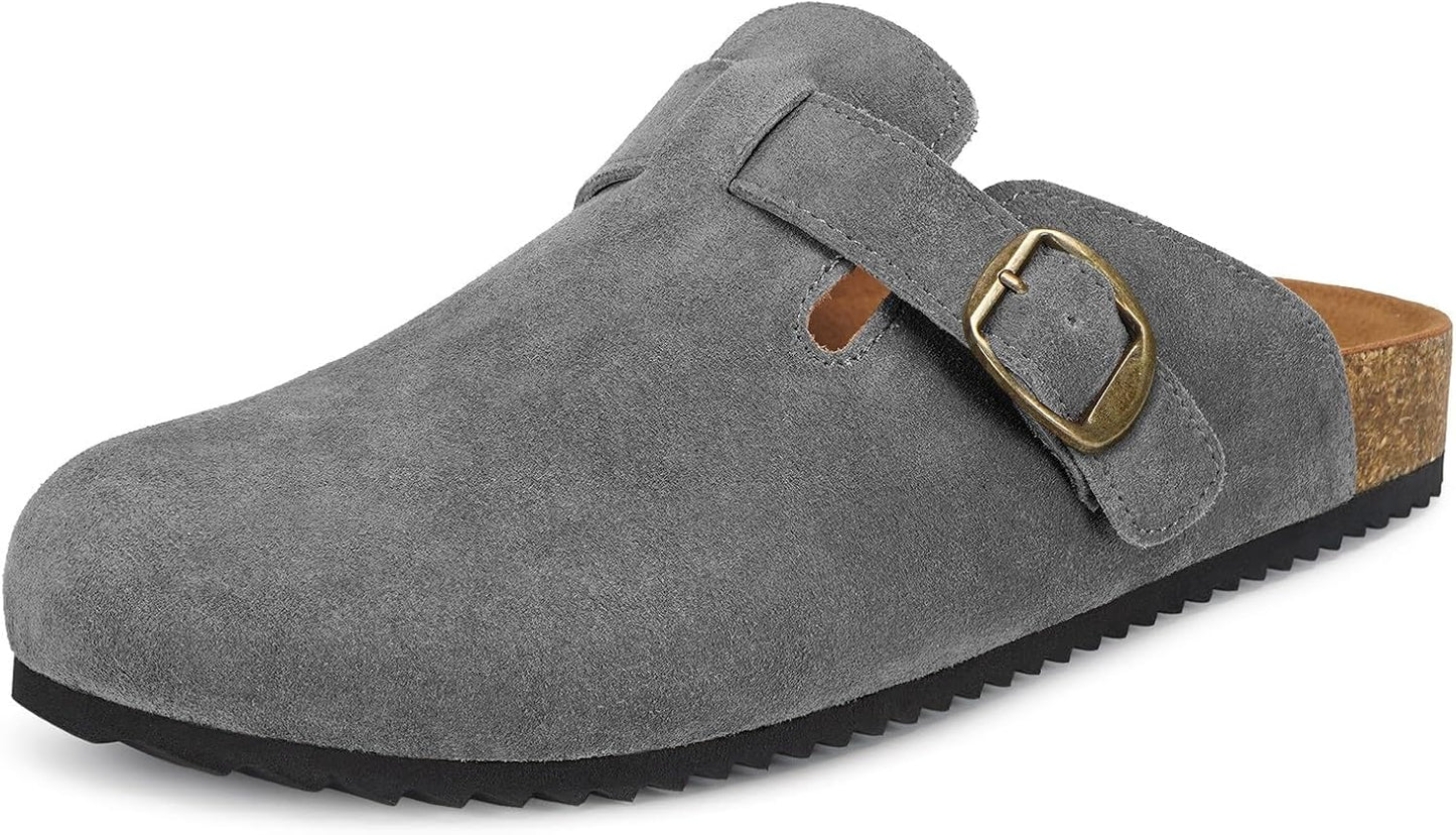 Womens Suede Clogs with Arch Support and Cork Footbed Comfort