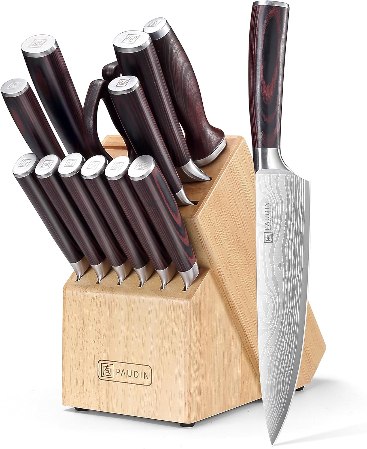 PAUDIN Kitchen Knife Set with Block - 14 Pieces for Every Chef