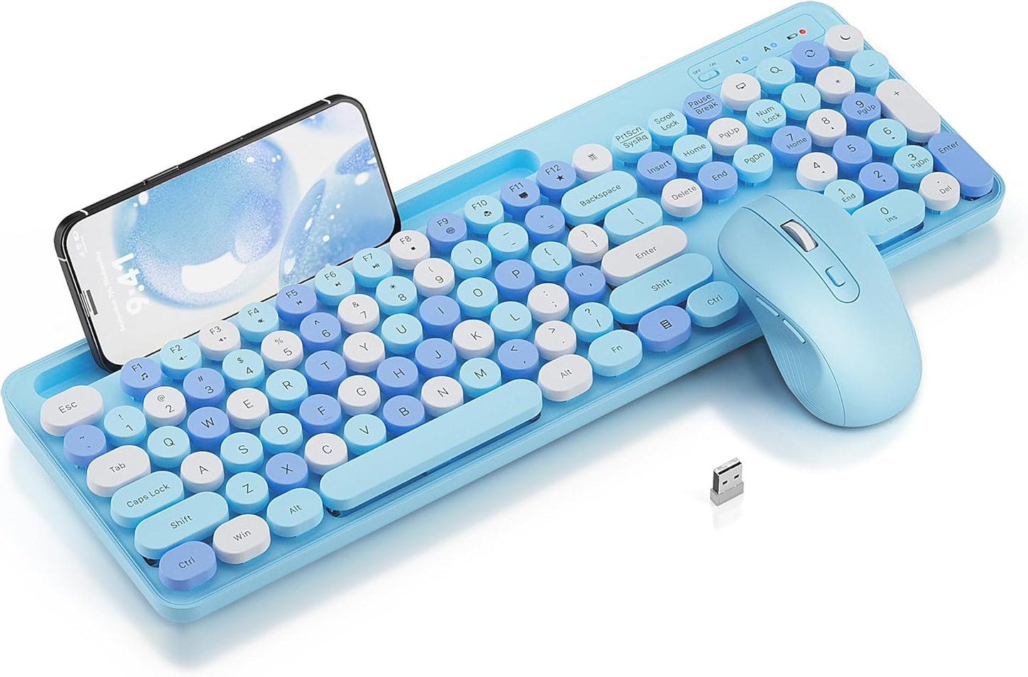 Cute Retro Wireless Keyboard & Mouse Set - Soft Click, Phone Holder, Sleep Mode