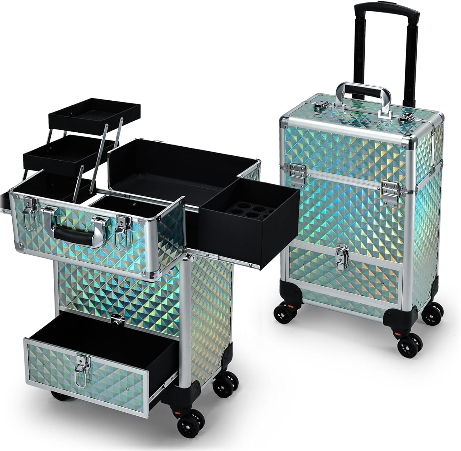 Hododou Blue Rolling Makeup Case: Travel Trolley for Pros