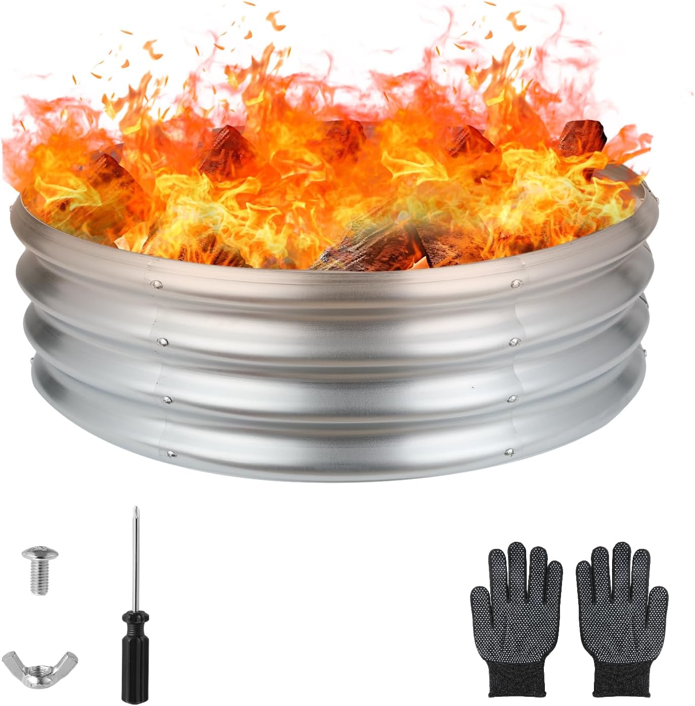 36 Inch Round Galvanized Fire Pit Ring for Outdoor Use