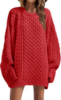 Saodimallsu Womens Oversized Cable Knit Crewneck Sweater (Style J2R9)