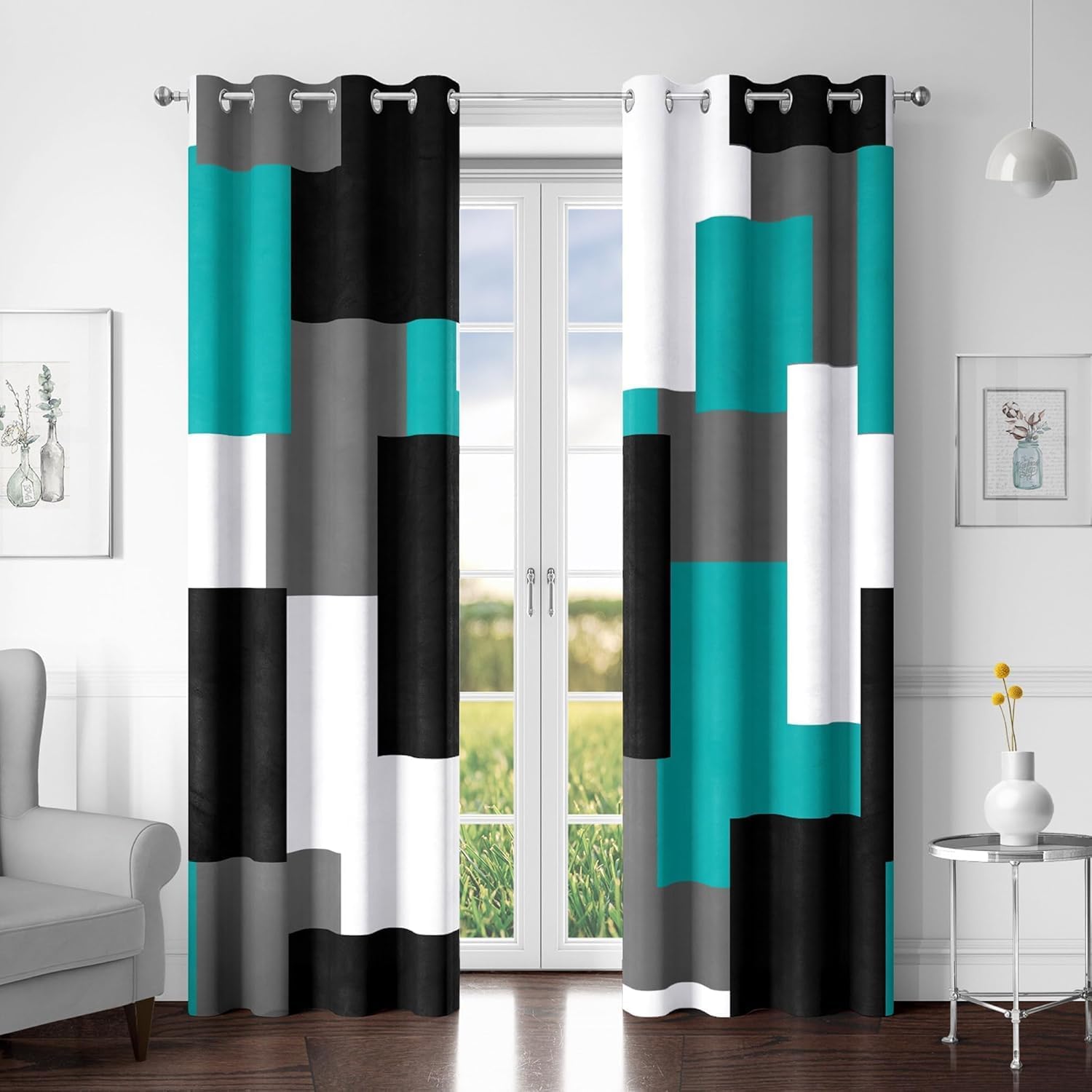 Teal 100% Blackout Curtains for Bedroom 84 inch Length Set