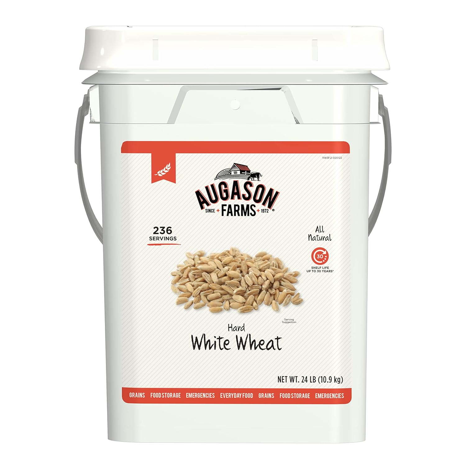 Augason Farms Hard White Wheat Emergency Food Storage 24 Pound Pail