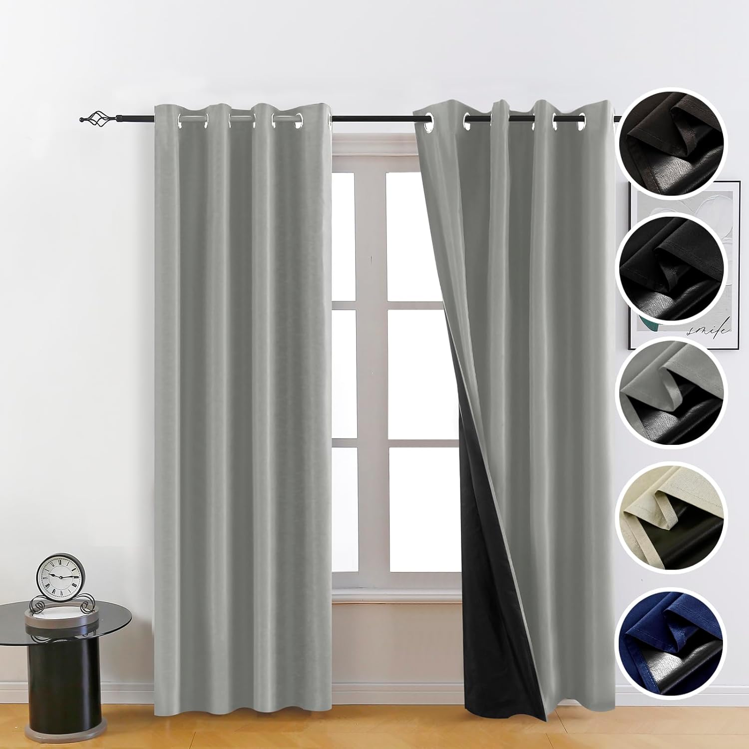 FEBSIXTH 84 Grey Blackout Curtains - Total Darkness
