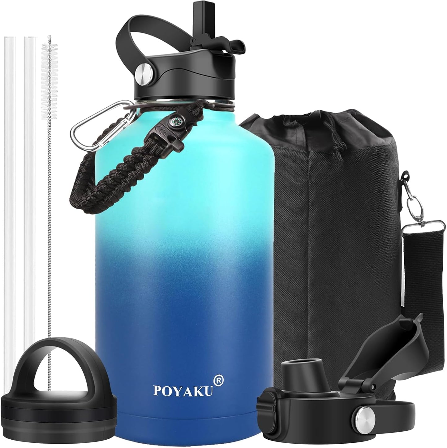 Insulated Water Bottle with 3 Lids for Sports and Office Use