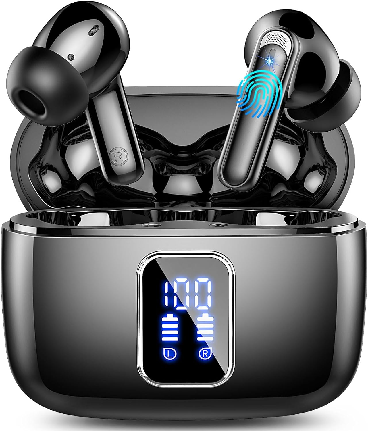 Ink Black Bluetooth Earbuds: 48H Playtime, Noise Cancelling Mic