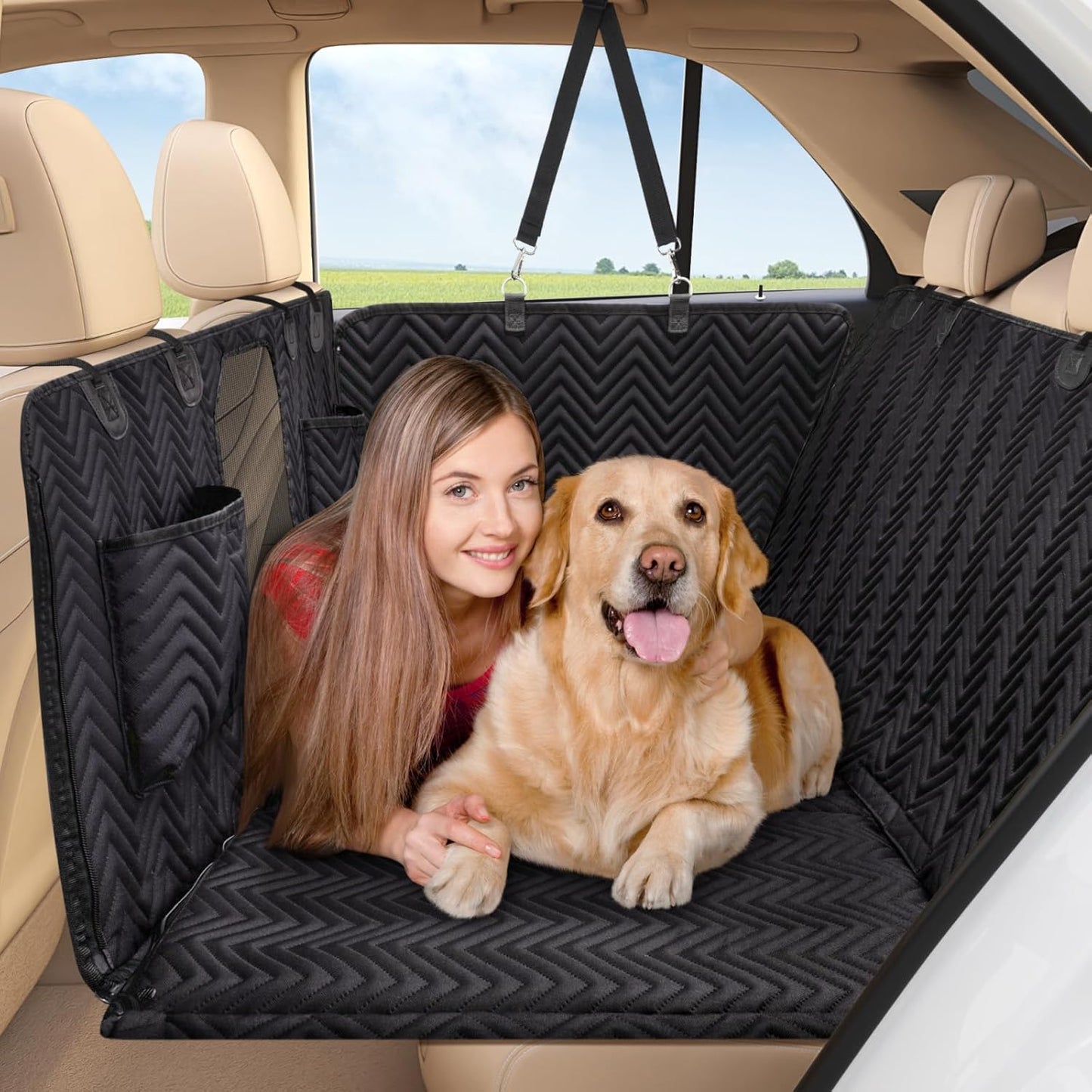 Dog Car Seat Cover for Back Seat - Waterproof Hammock Protector