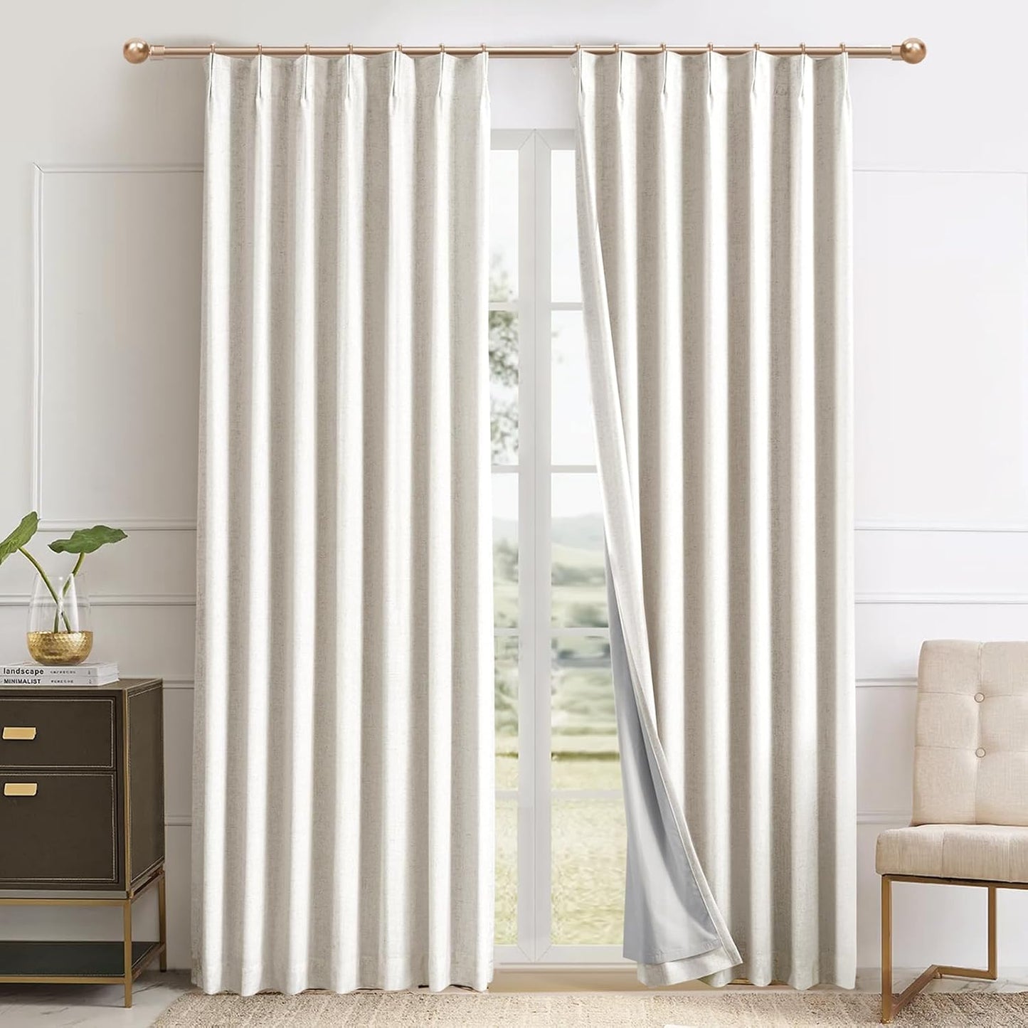 IVAPUPU Natural Pinch Pleated Full Blackout Curtains 96 in