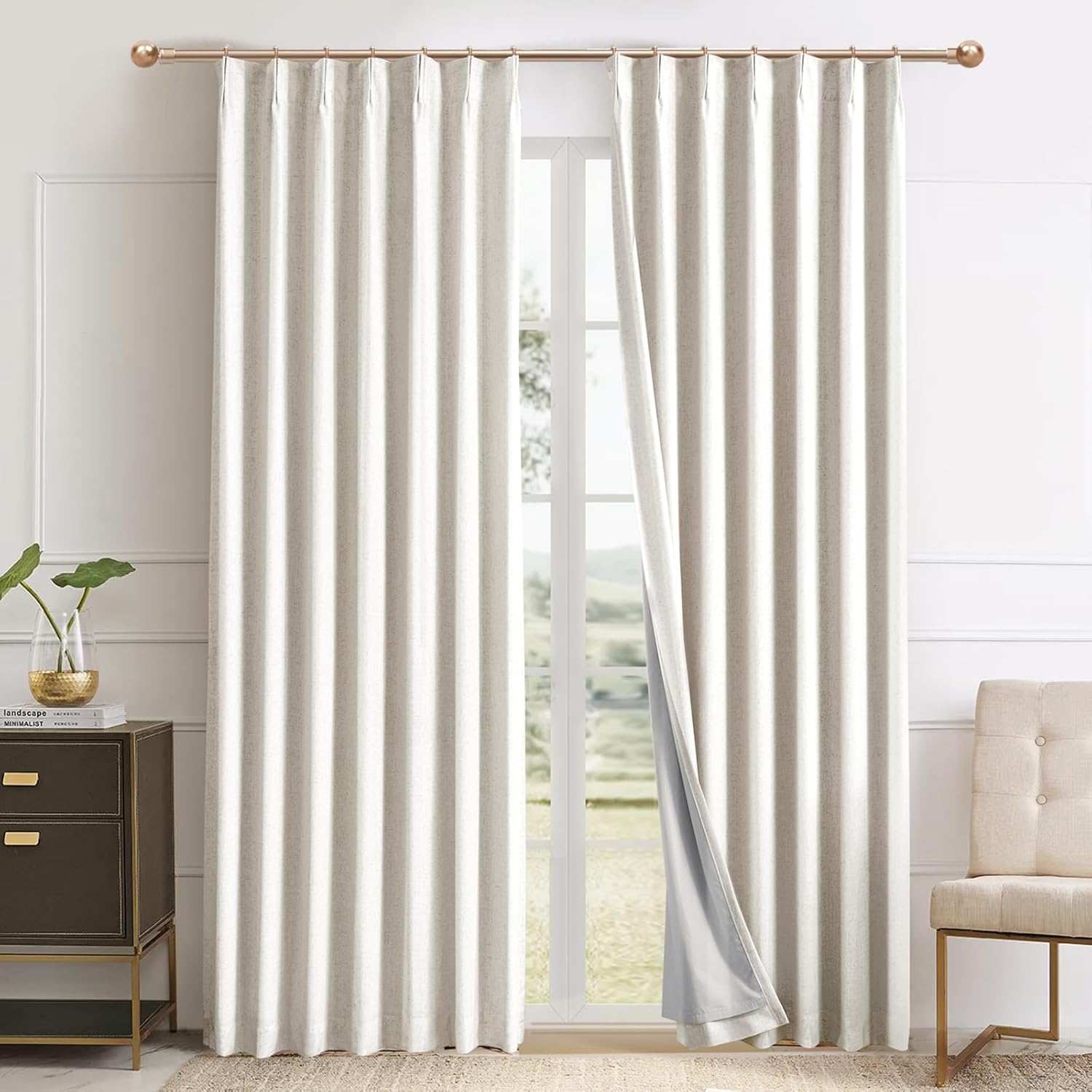 IVAPUPU Natural Pinch Pleated Full Blackout Curtains 96 in