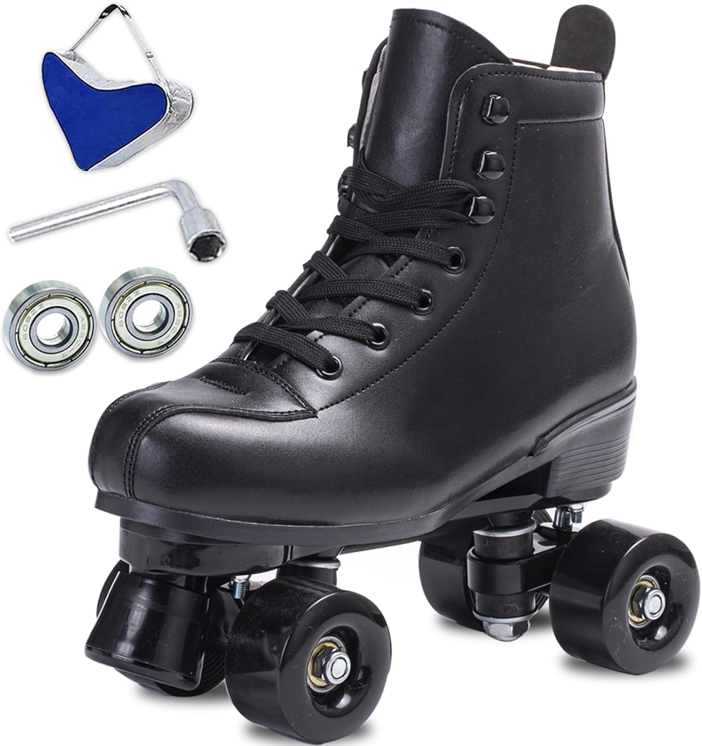 Classic High Top Black PU Leather Quad Skates for All Levels
