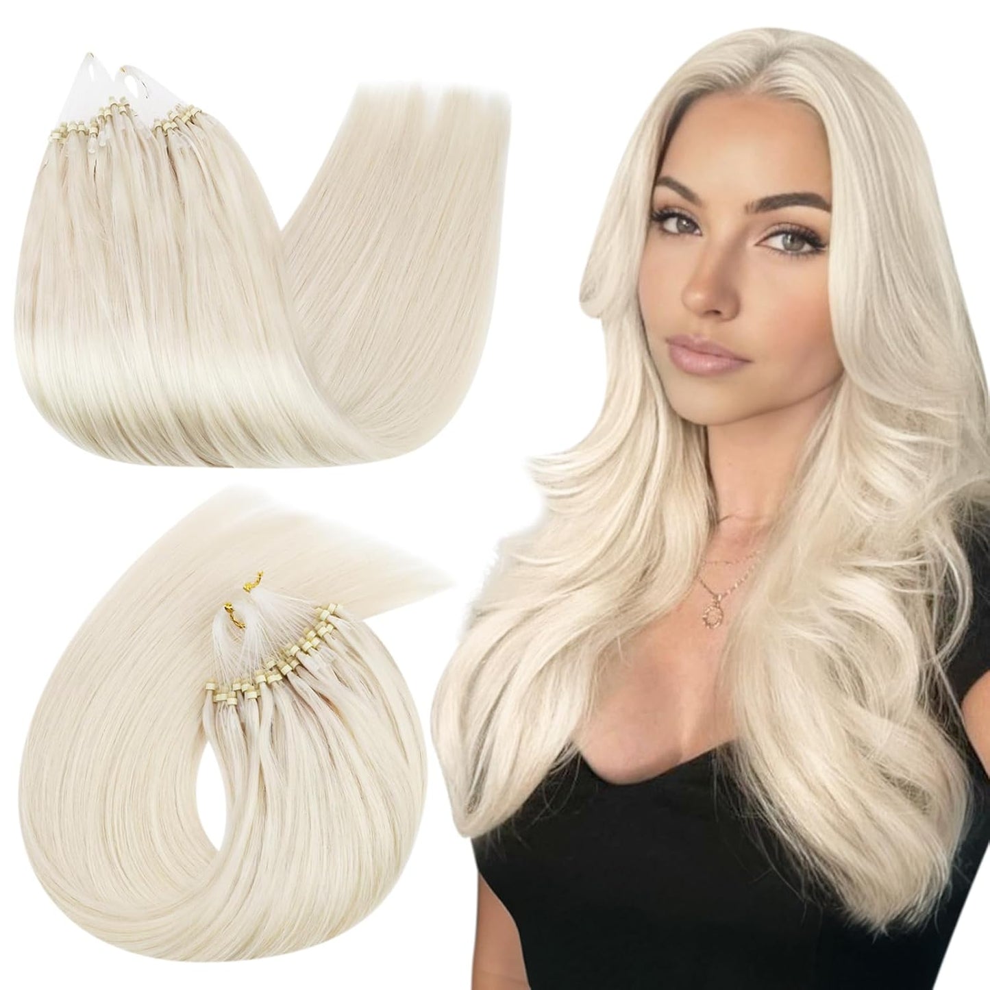 Ugeat Platinum Blonde Microlink Hair Extensions for Stunning Length
