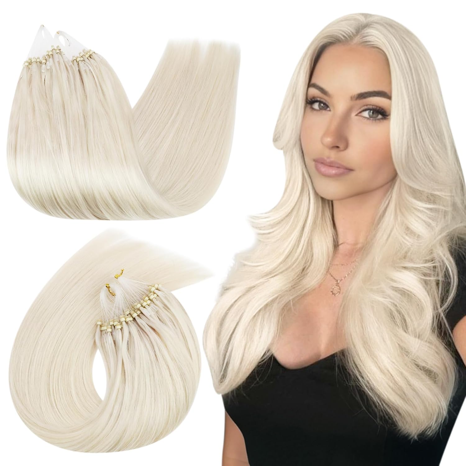 Ugeat Platinum Blonde Microlink Hair Extensions for Stunning Length