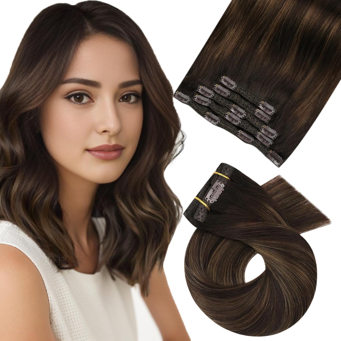 Moresoo Brown Balayage Clip in Hair Extensions for Volume