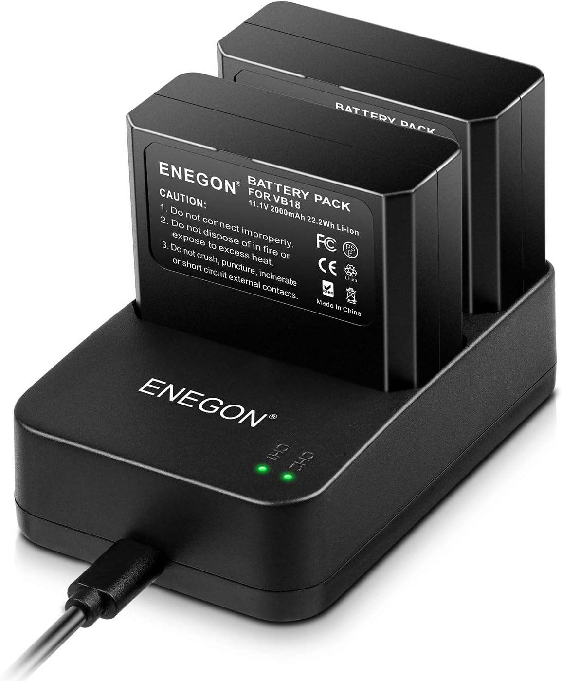 ENEGON VB18 Li-ion Battery 2-Pack & Dual USB Charger for Speedlites