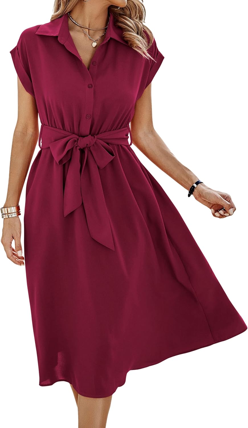 ECOWISH Womens Casual Midi Dresses with Pockets for Summer